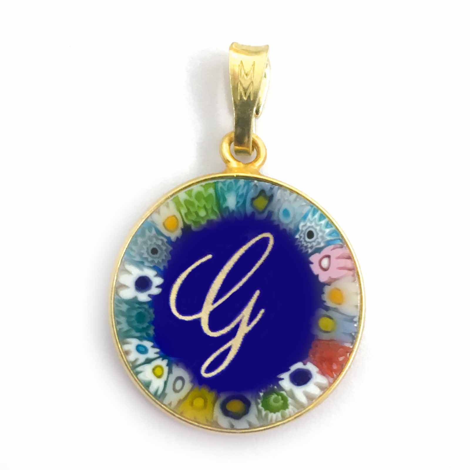 Murrina glass pendant with initial