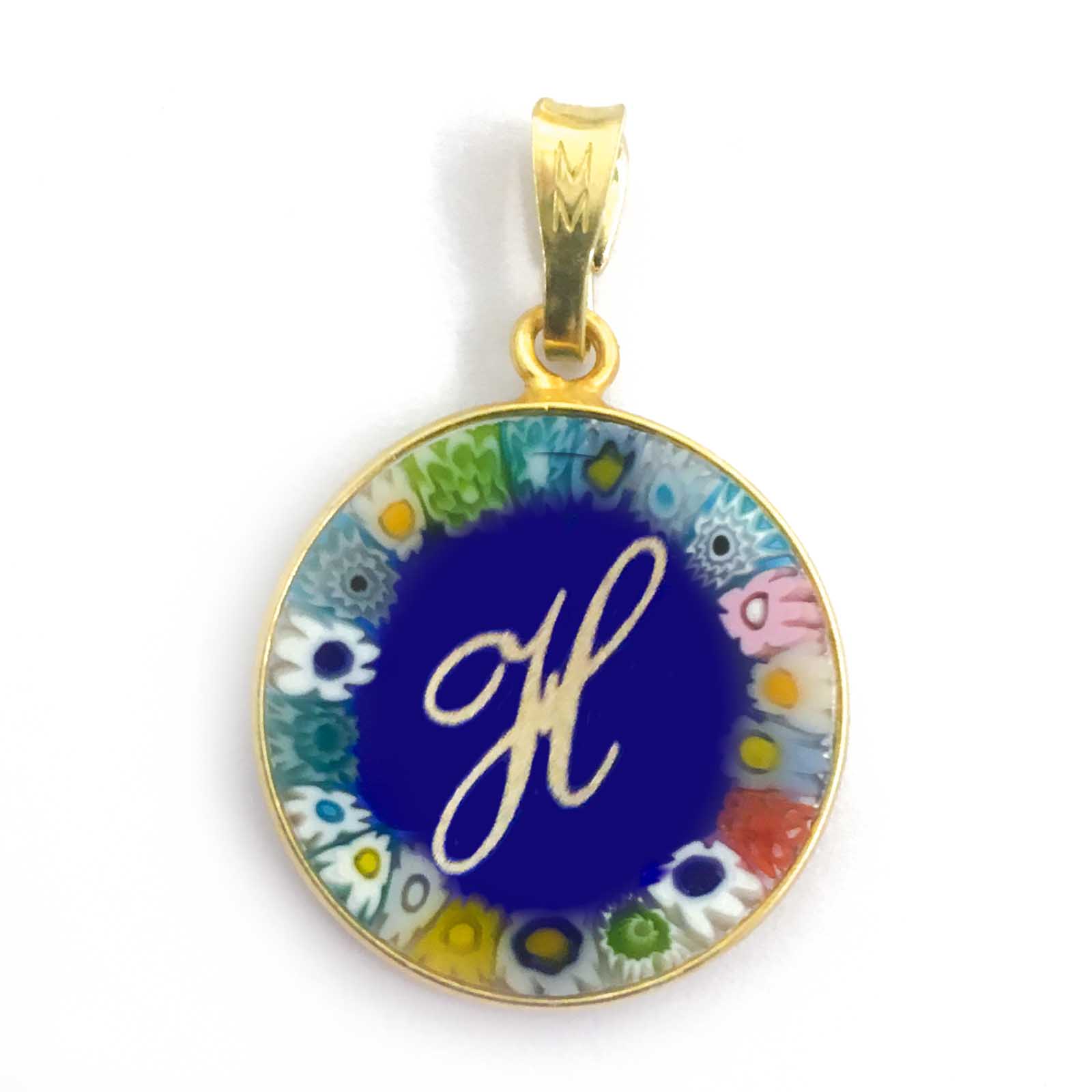 Murrina glass pendant with initial