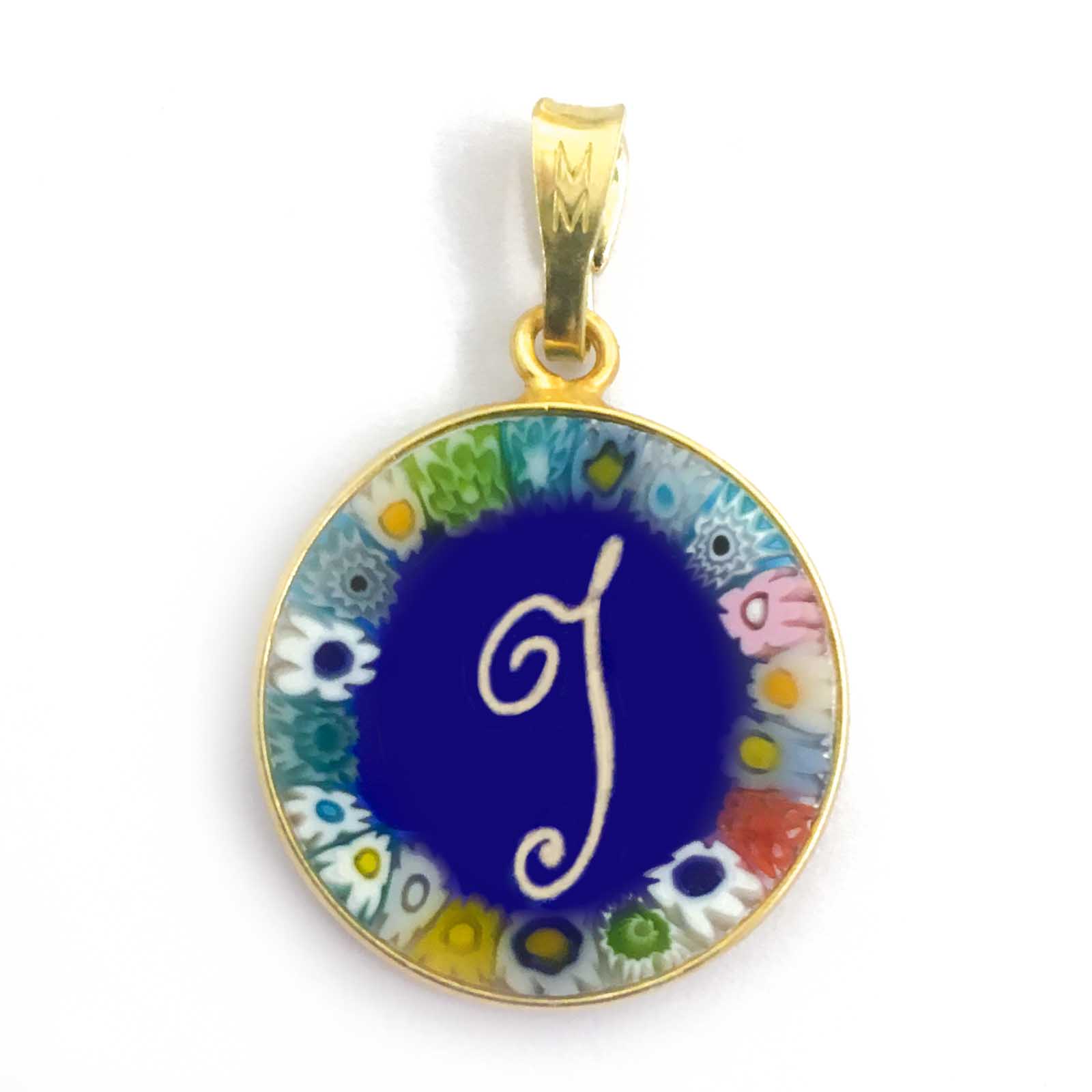 Murrina glass pendant with initial