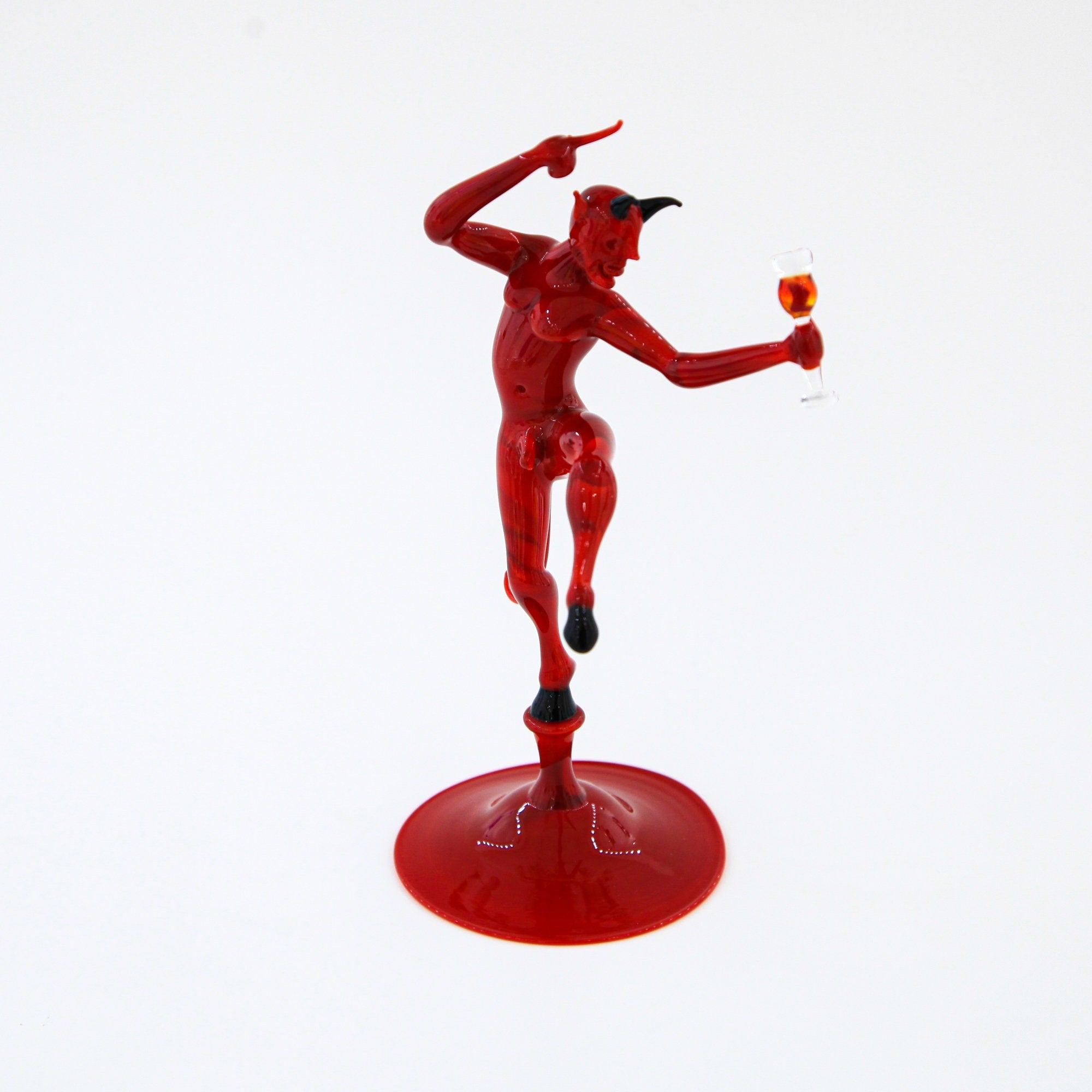 Red Devil With Wine Glass Small Size - Murano Glass