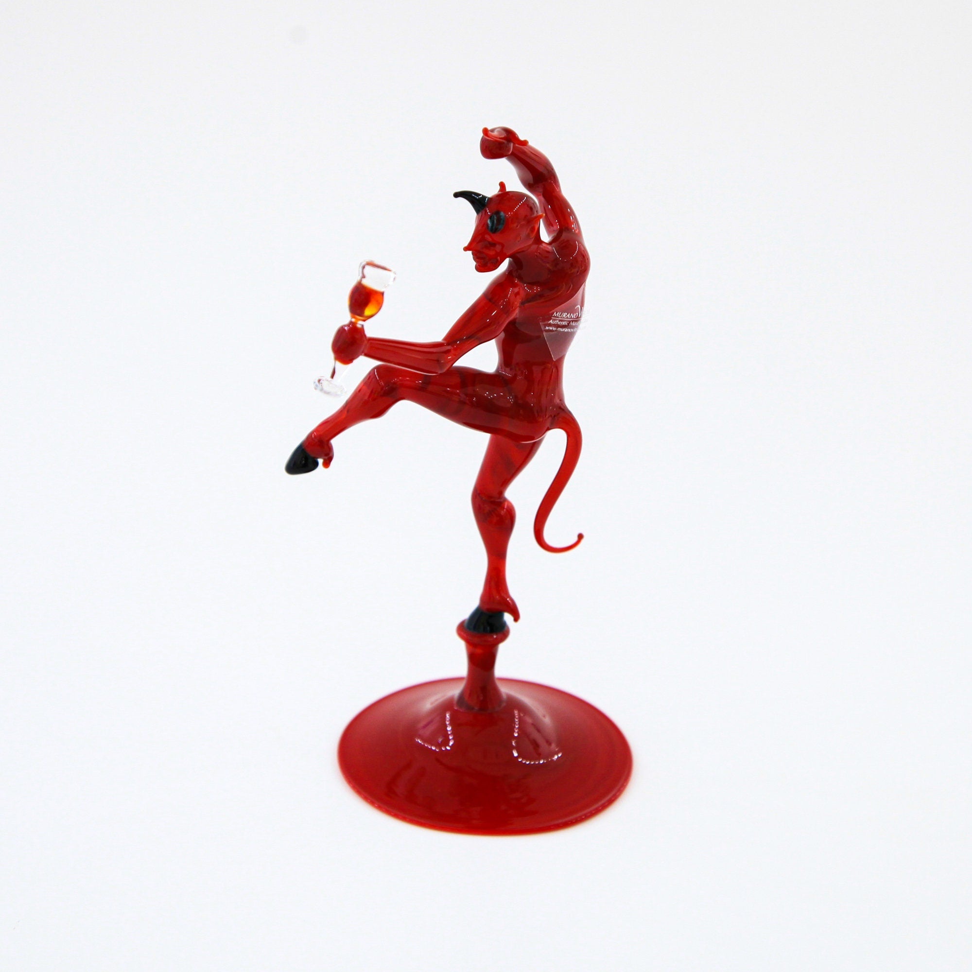 Red Devil With Wine Glass Small Size - Murano Glass