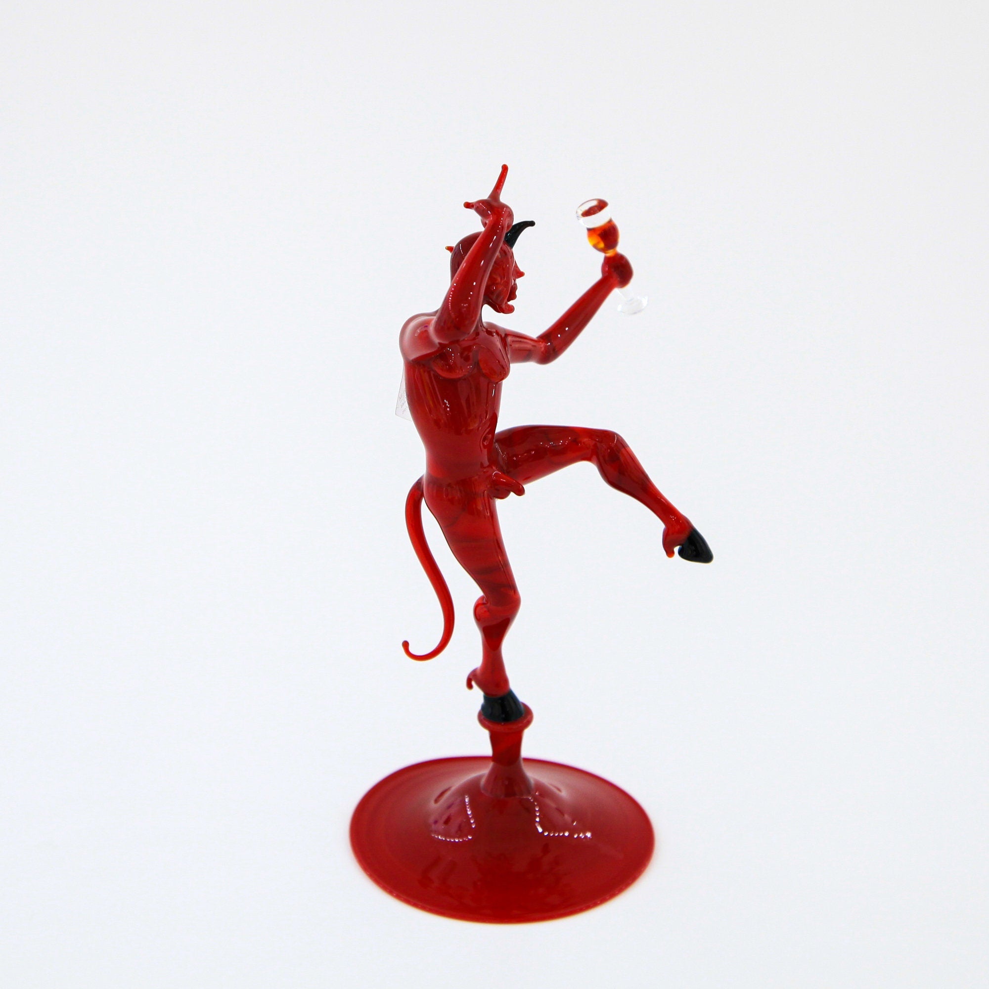 Red Devil With Wine Glass Small Size - Murano Glass