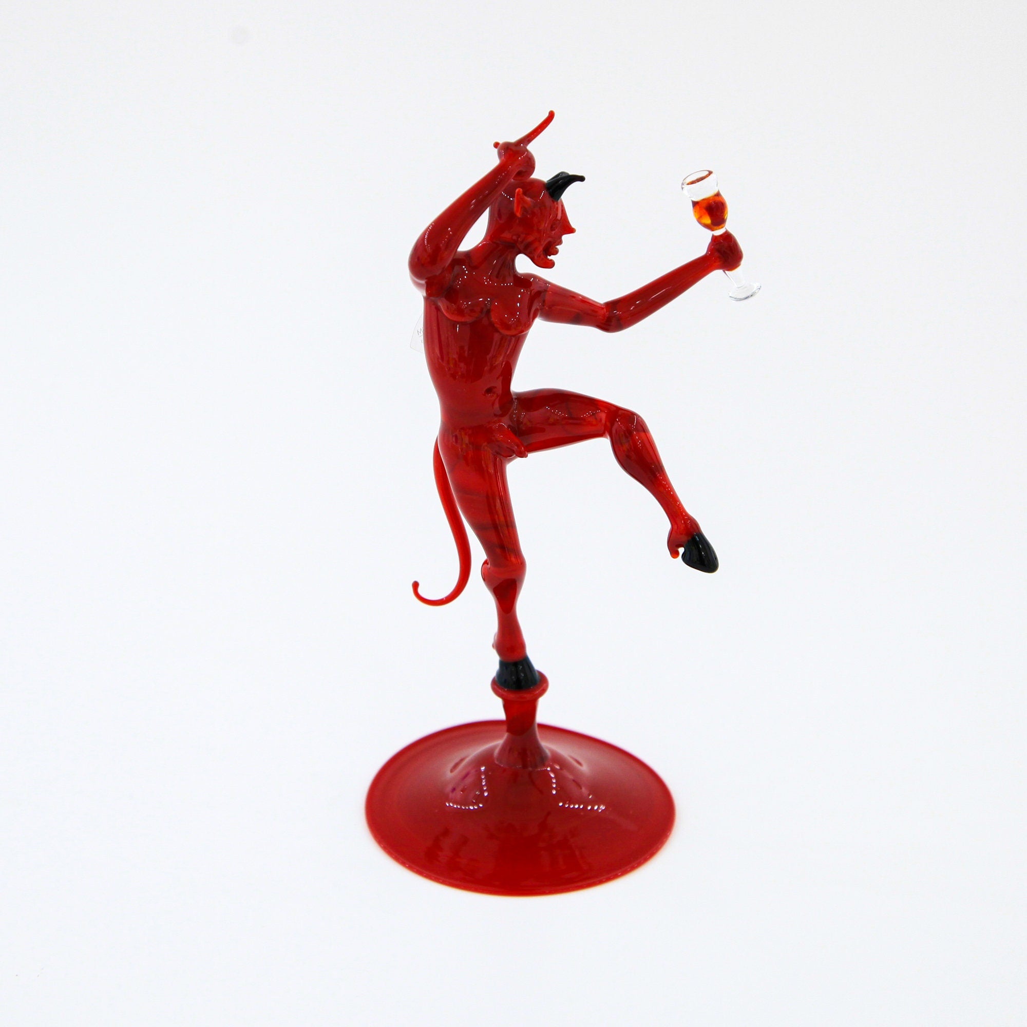 Red Devil With Wine Glass Small Size - Murano Glass