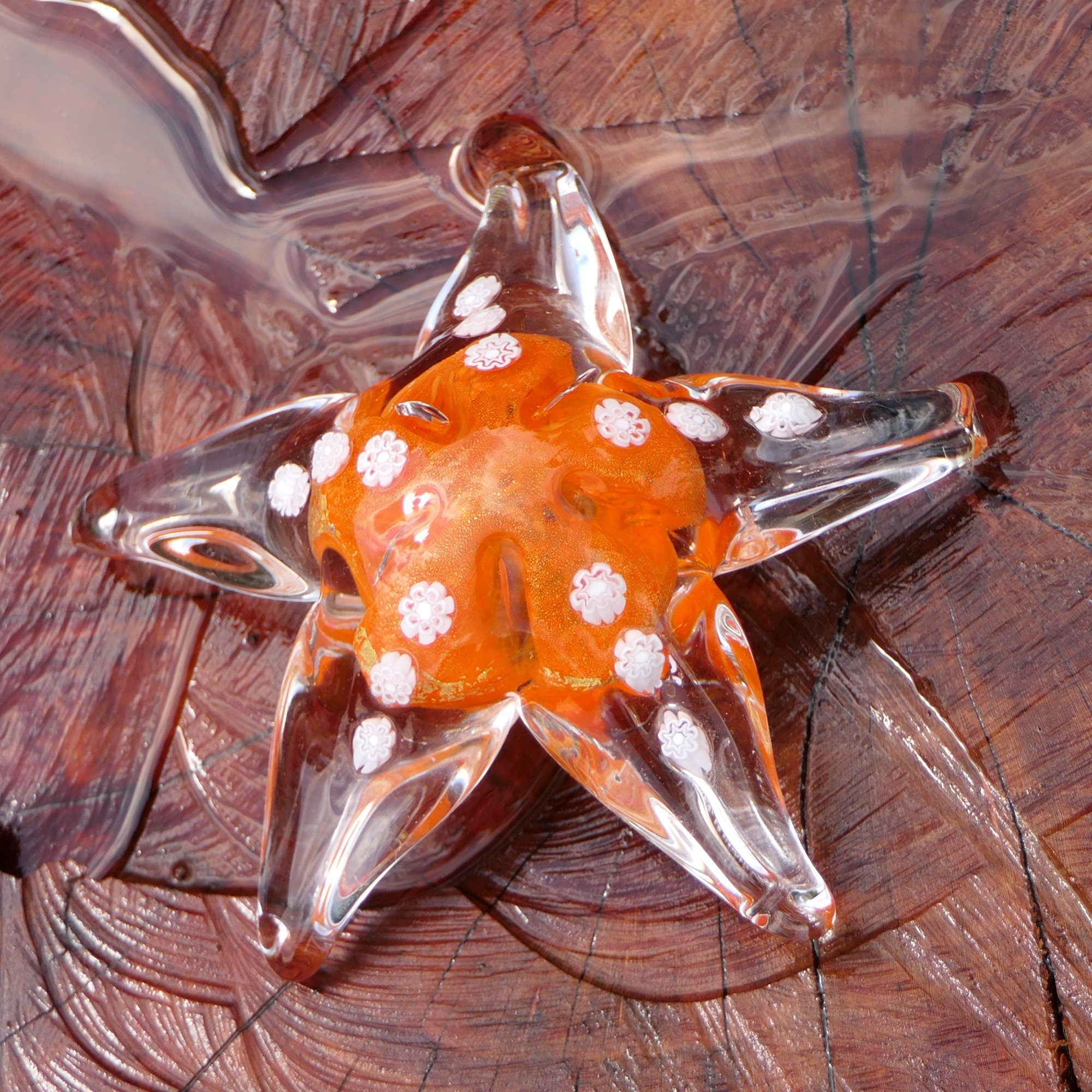 Presse-papier Étoile de Mer avec Murrine et Feuille d'Or, Orange - Verre de Murano