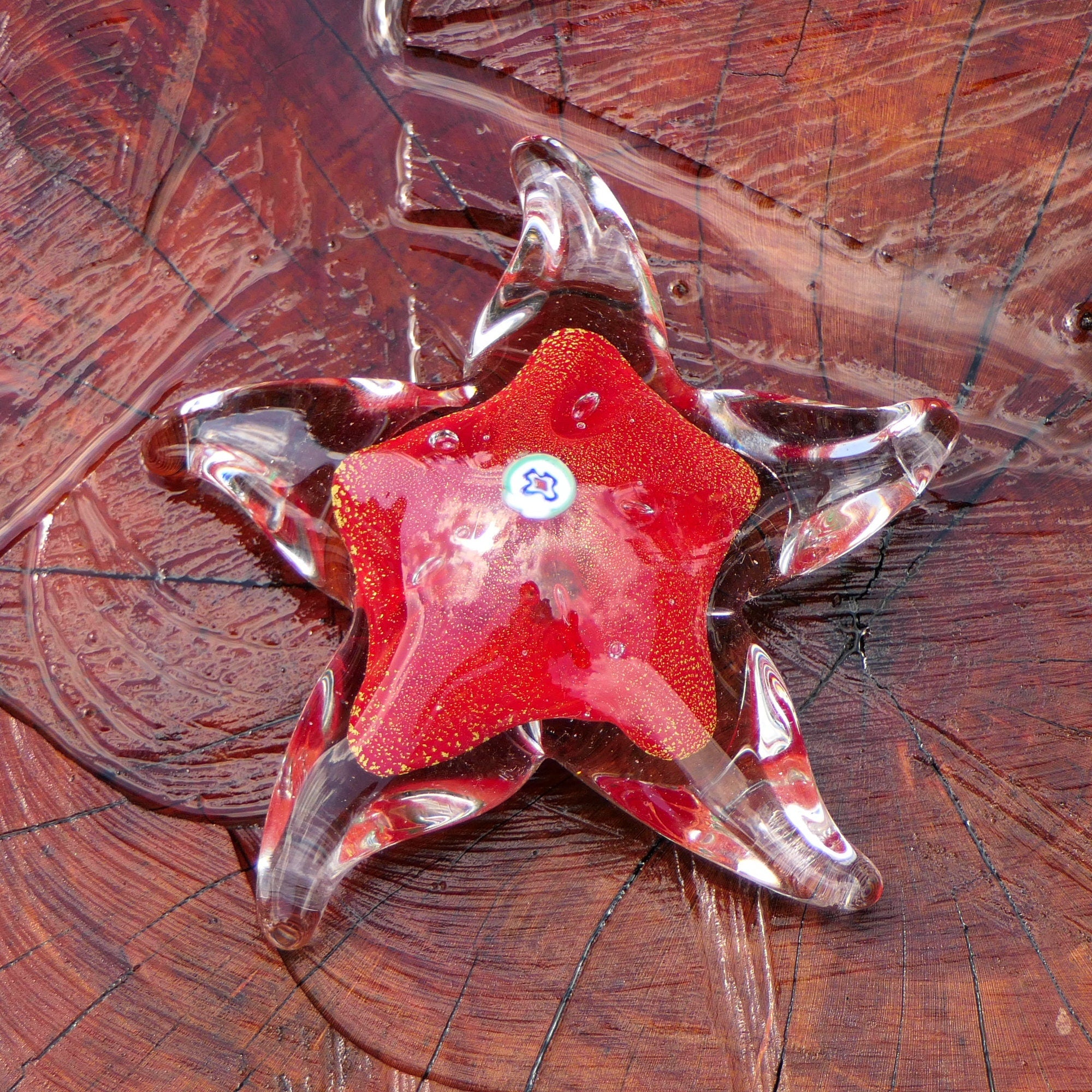 Stella Marina con Murrine e Foglia Oro, Rosso - Vetro di Murano