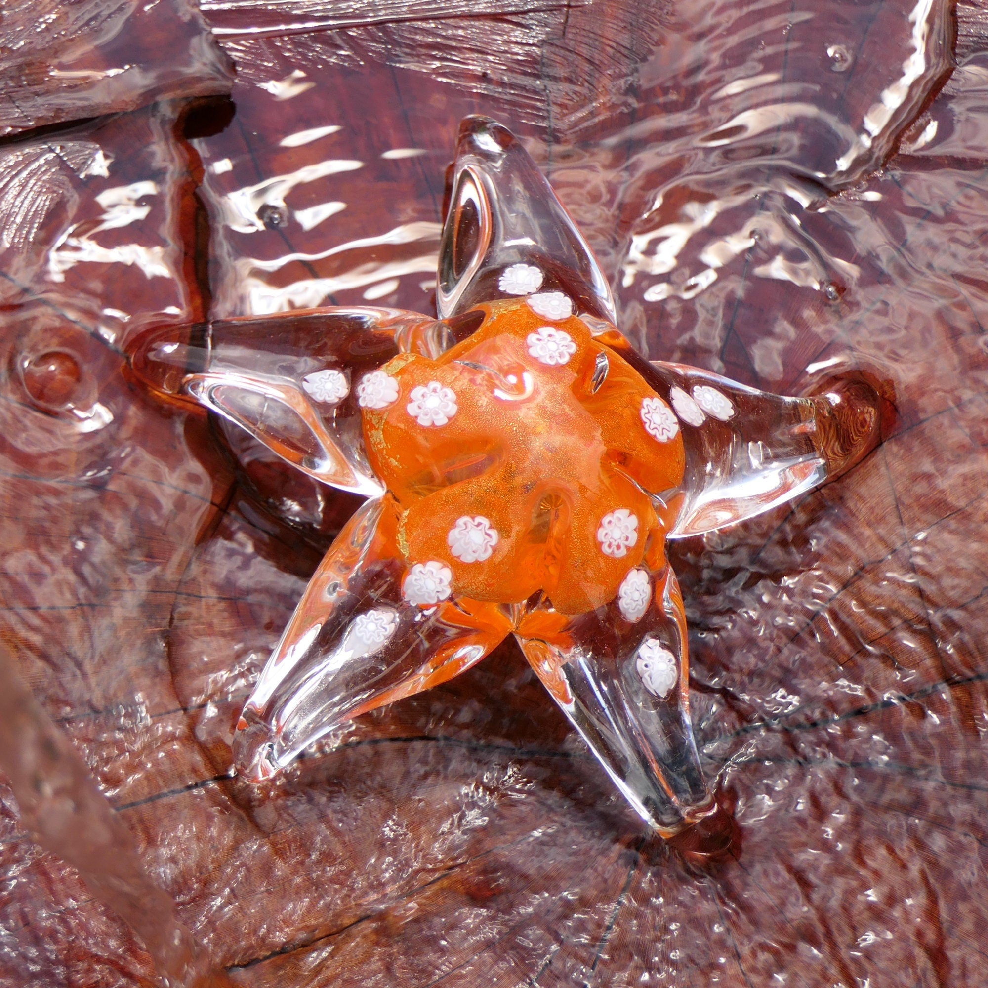 Paperweight Starfish with Murrine and Gold Leaf, Orange - Murano Glass