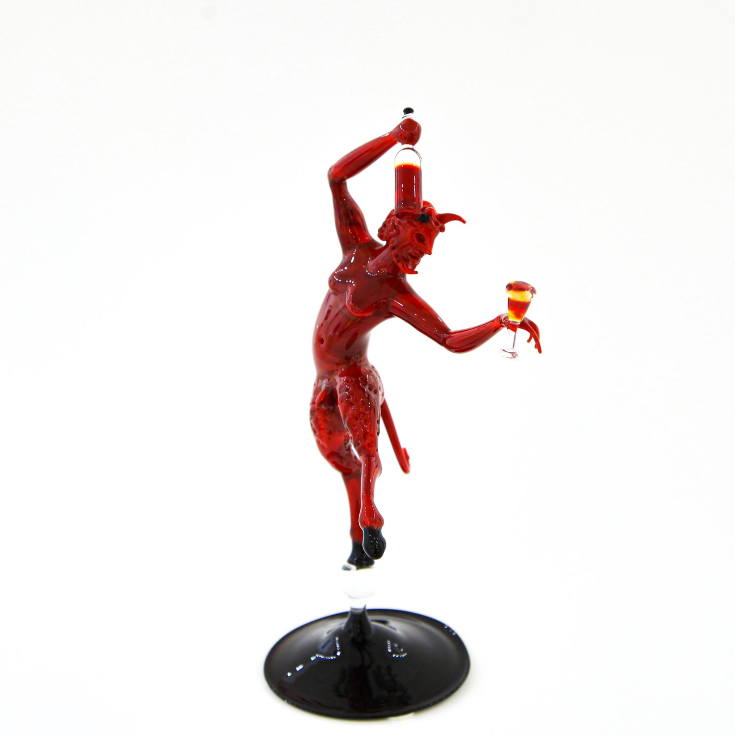 Red Faun with wine bottle