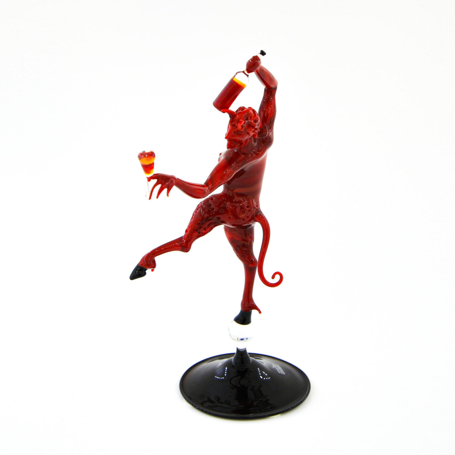 Red Faun with wine bottle