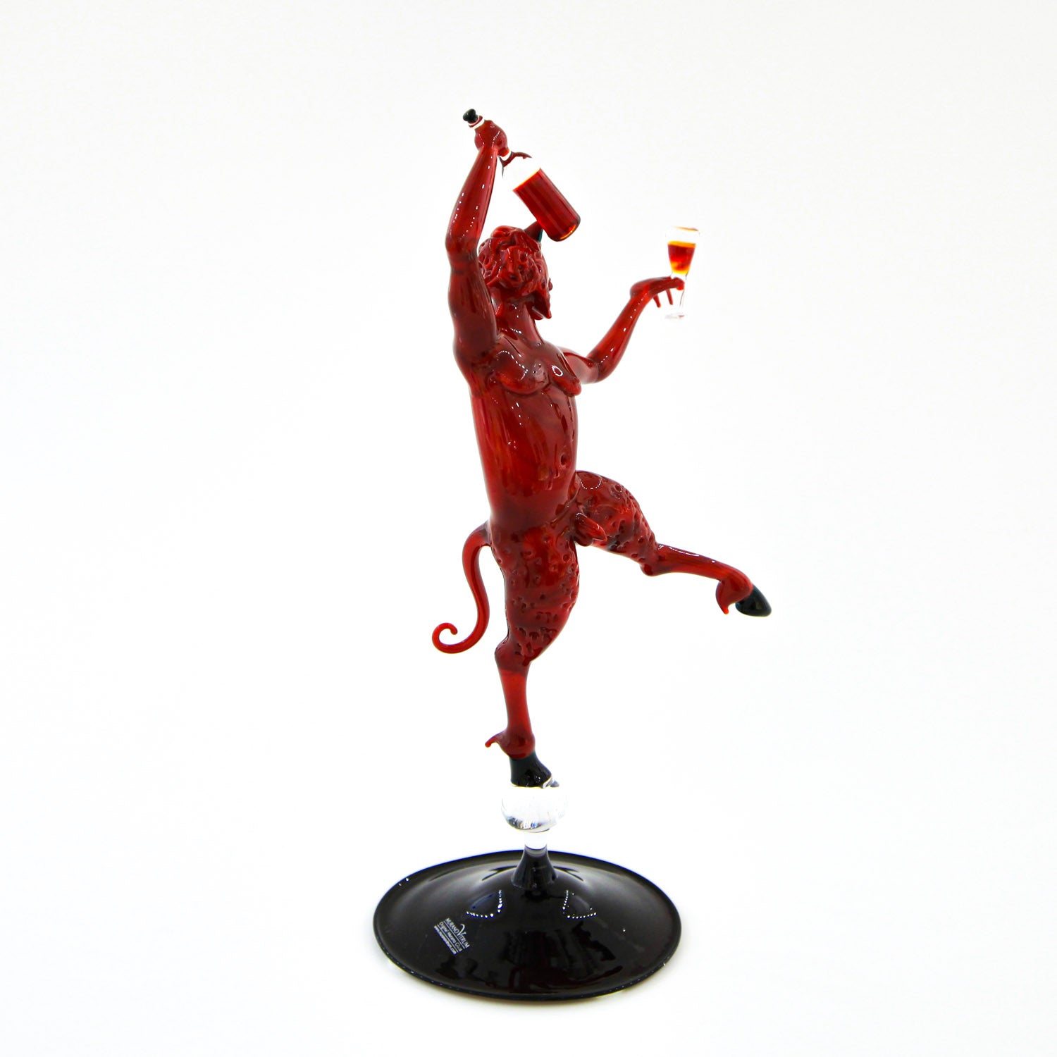 Red Faun with wine bottle