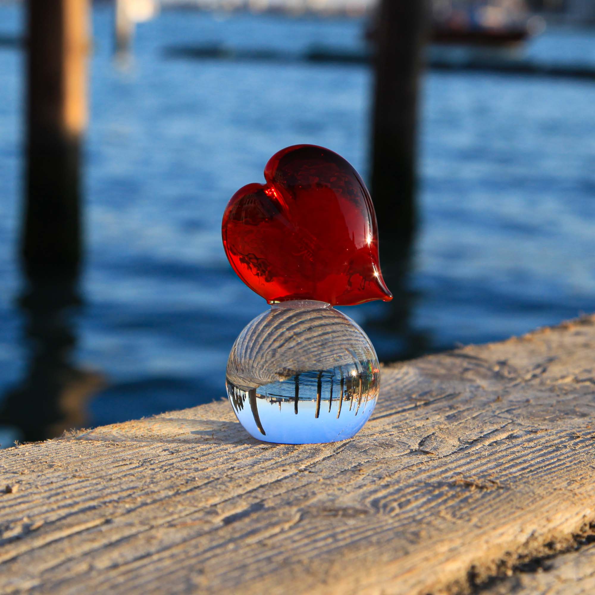 Red Glass Heart on round base