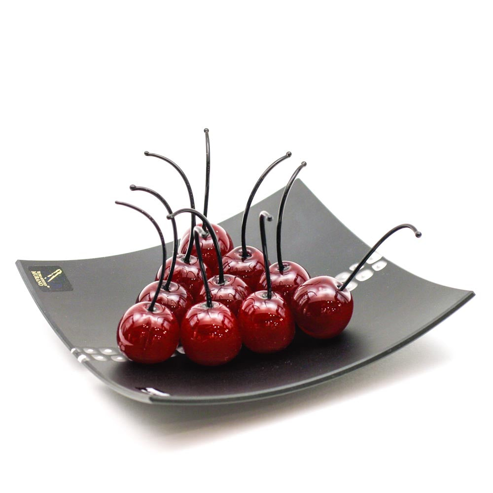 Murano glass Tray with 10 cherries natural size