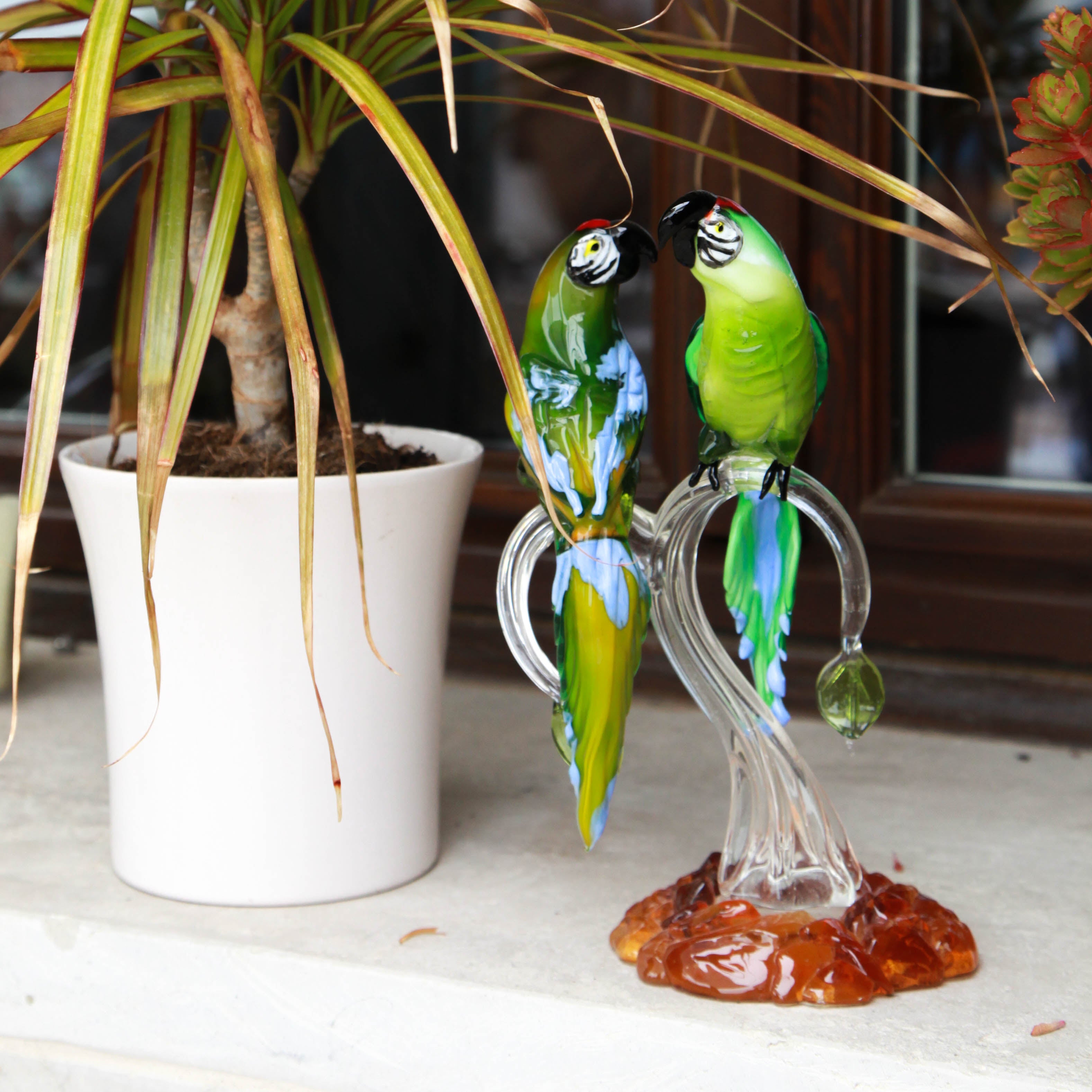 Green parrots - murano glass