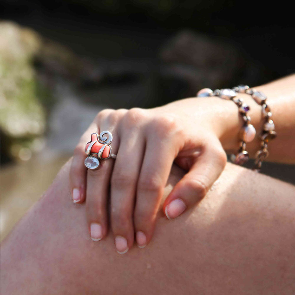 Bague Aigue-Marine et Corail - Argent Sterling