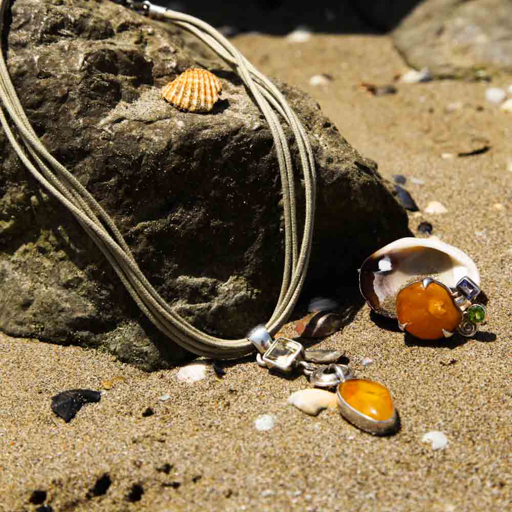 Amber and Citrine Pendant - Sterling Silver