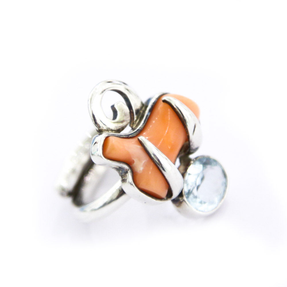 Bague Aigue-Marine et Corail - Argent Sterling