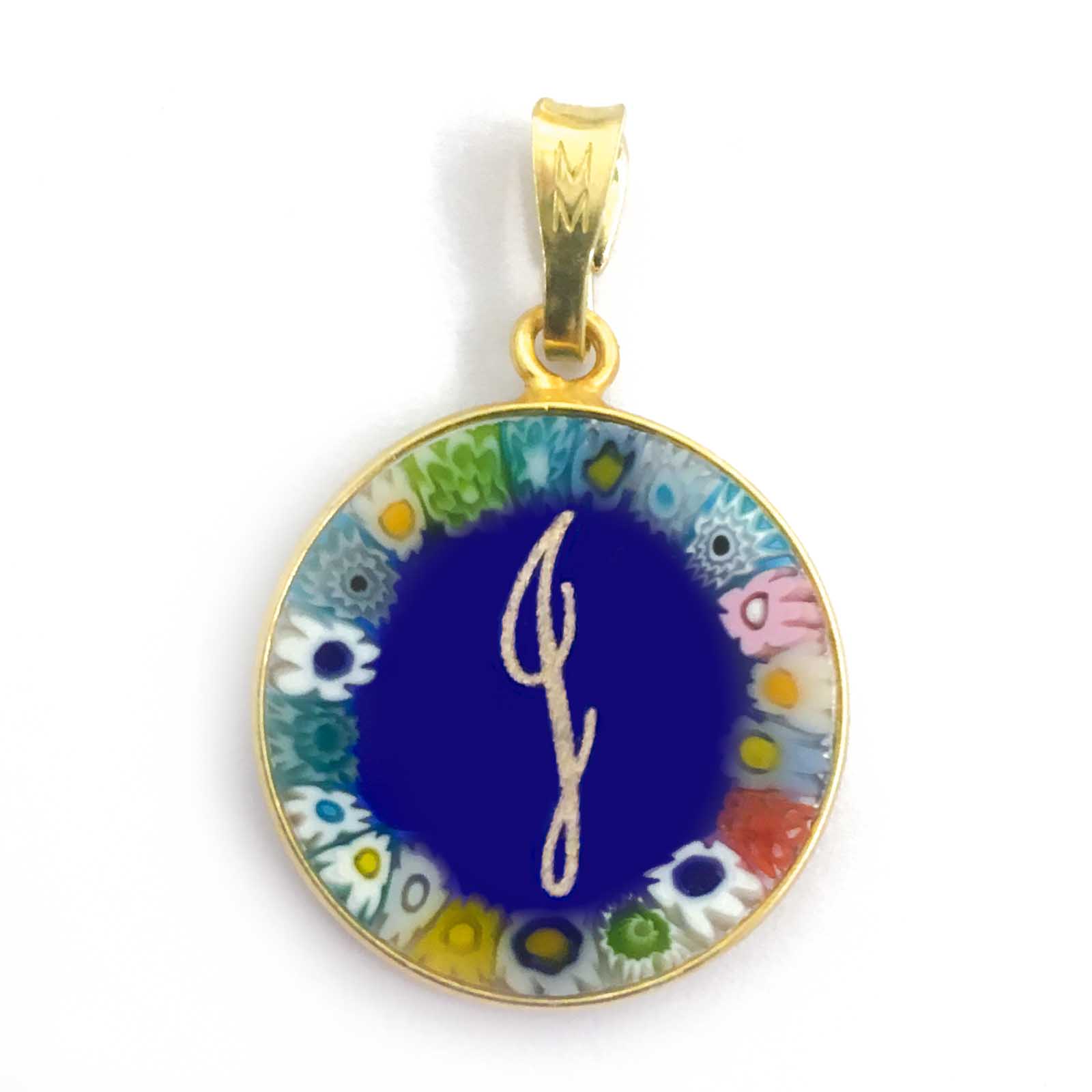 Murrina glass pendant with initial