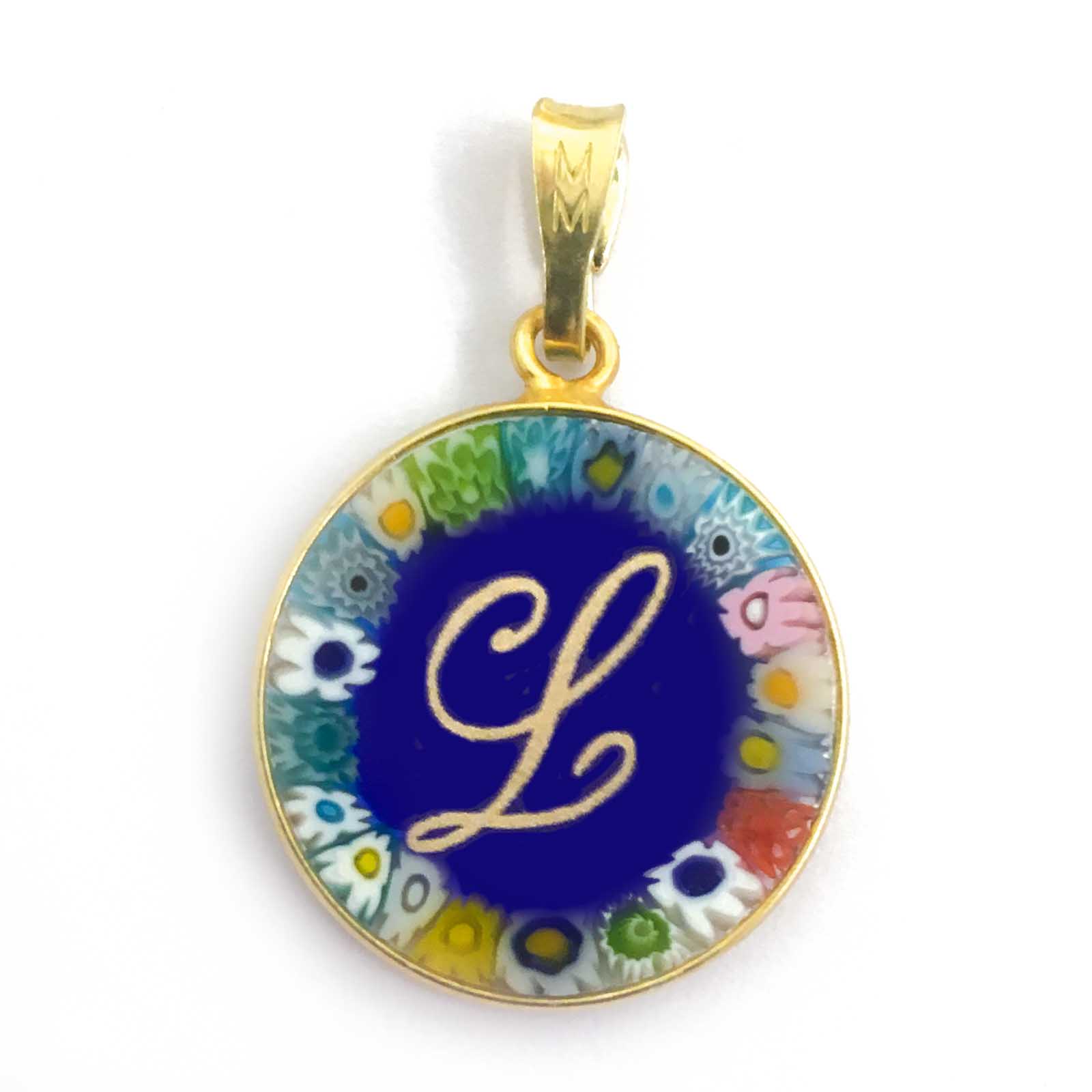 Murrina glass pendant with initial