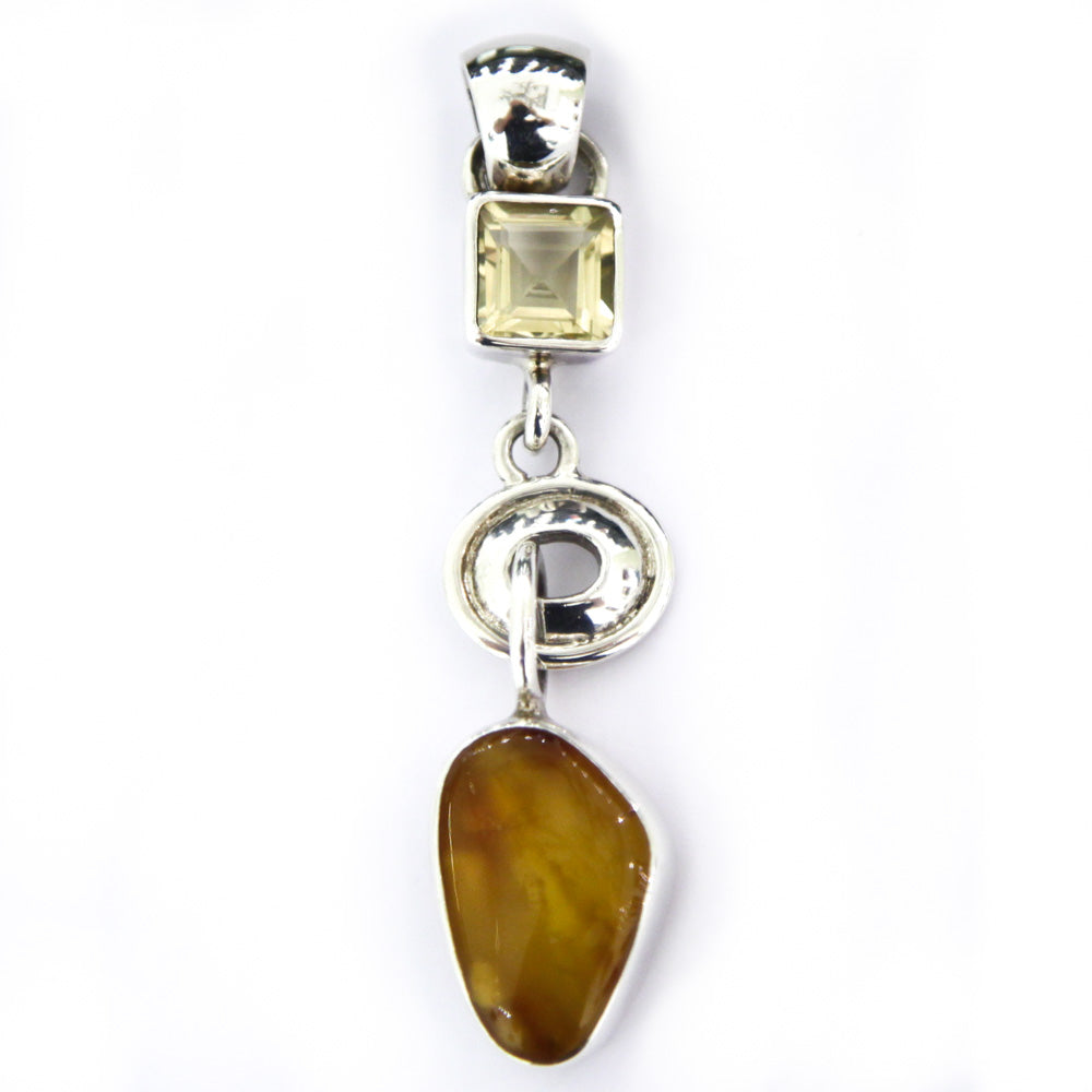 Pendentif Ambre et Citrine - Argent Sterling