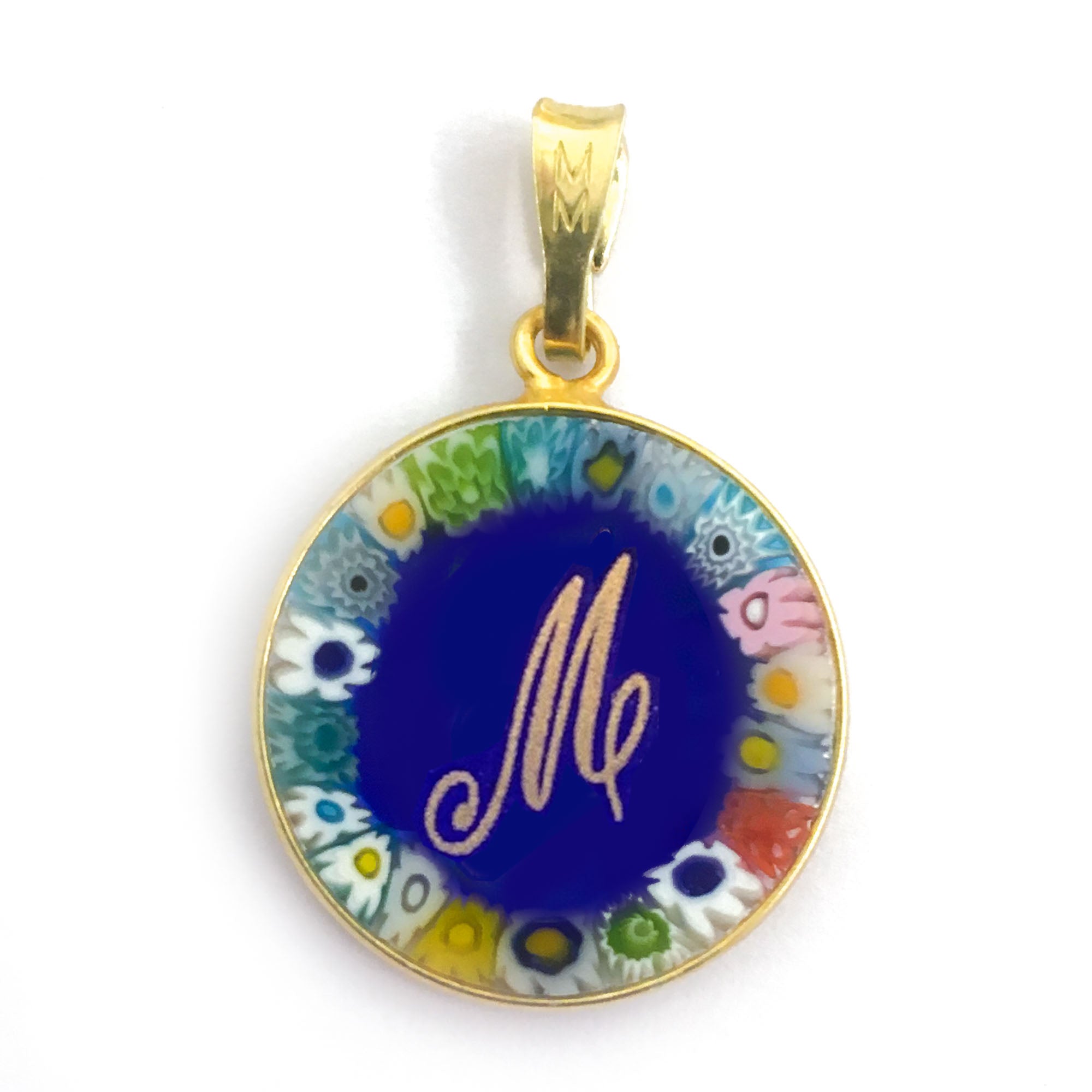 Murrina glass pendant with initial