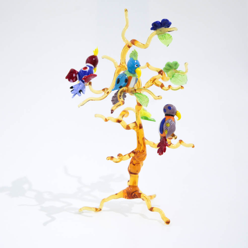 Murano Glass three parrots on a branch