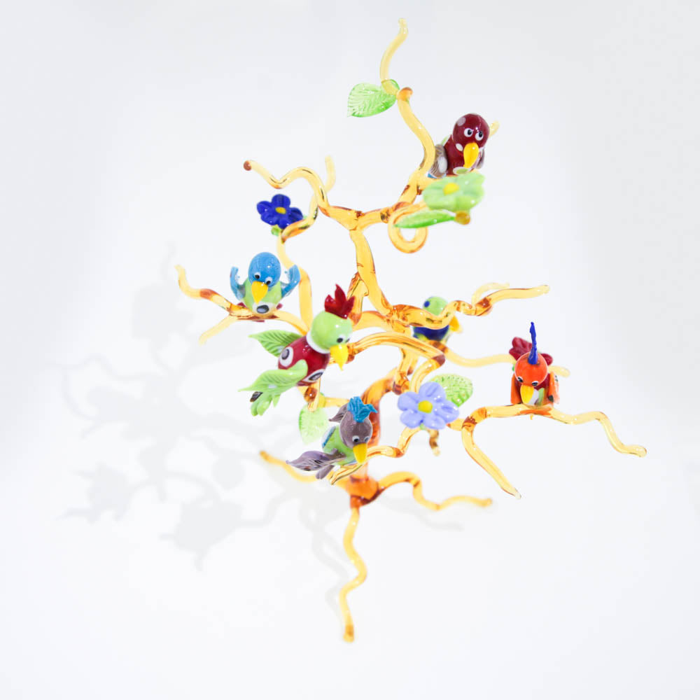 Murano Glass six parrots on a branch