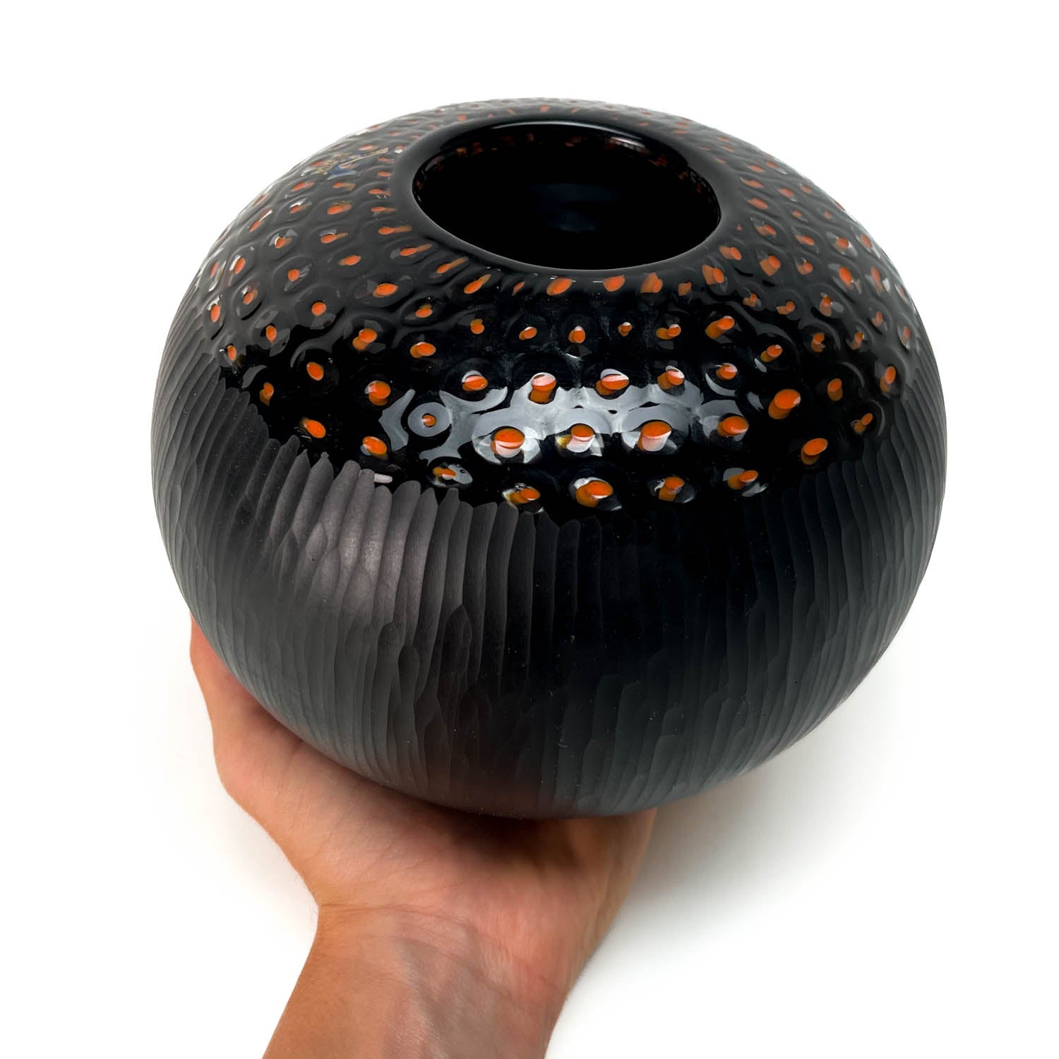 Fancy glass vase - Orange and black