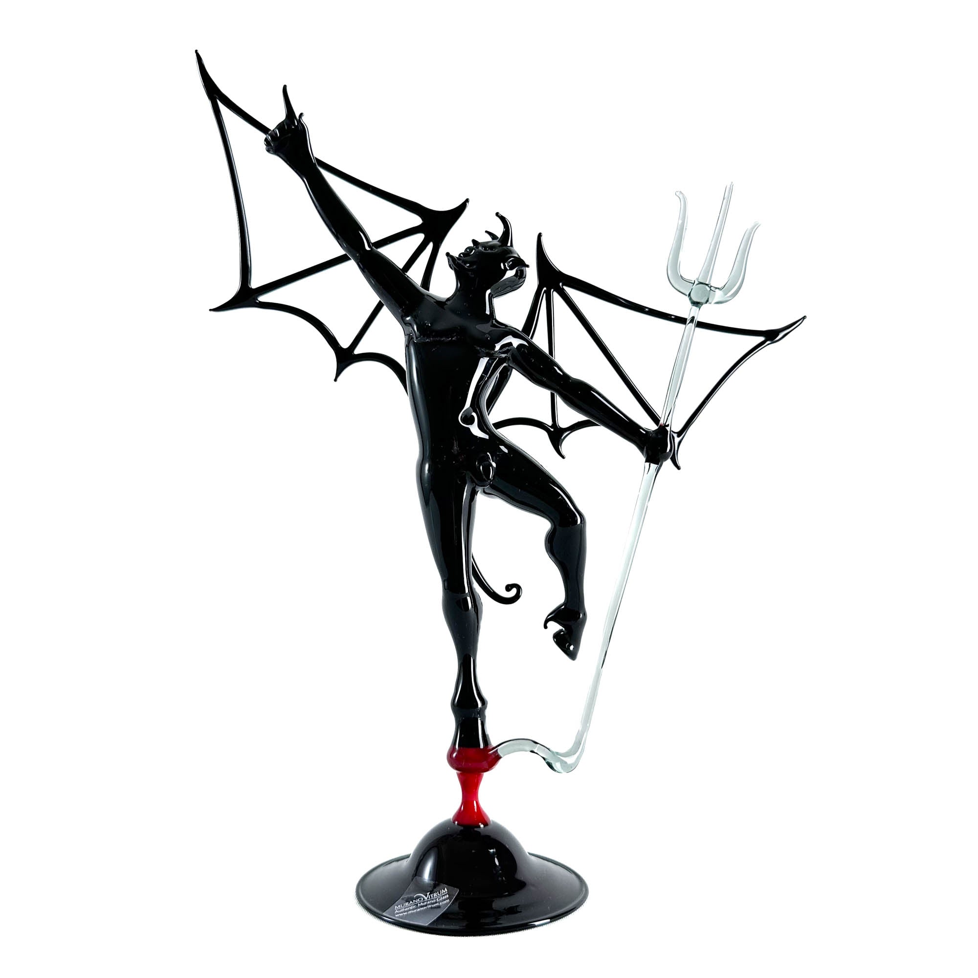 Diable noir avec ailes et trident - Verre de Murano