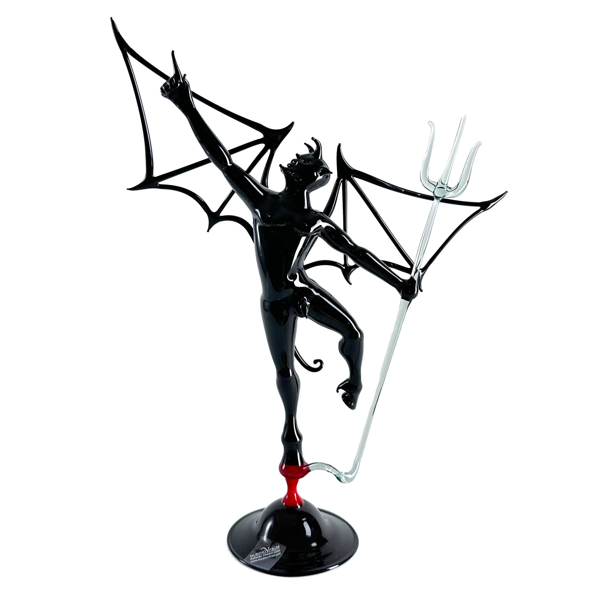 Diable noir avec ailes et trident - Verre de Murano