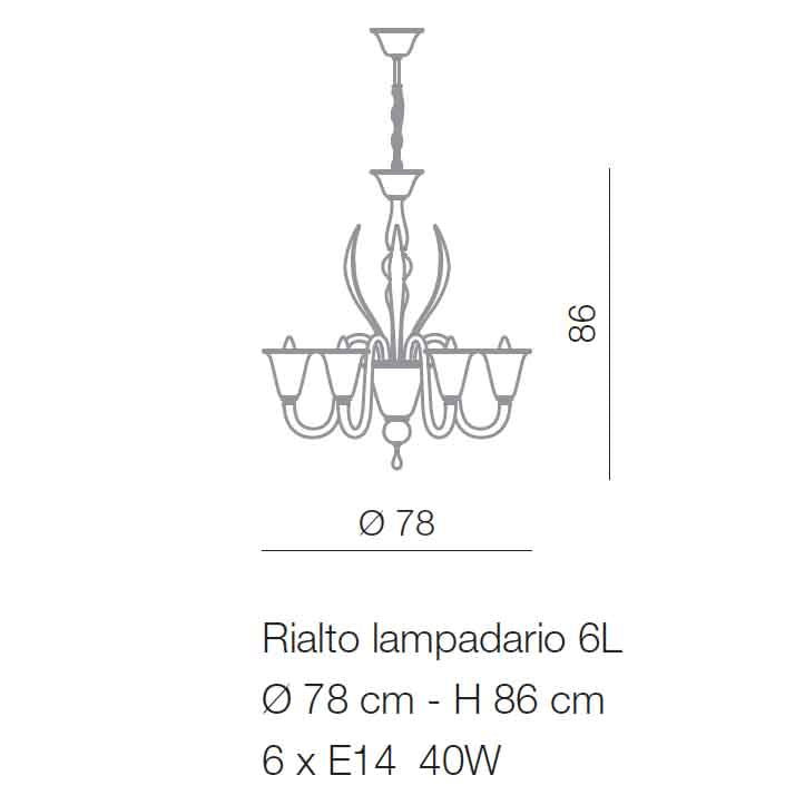 Lampadario a sei luci - Serie Rialto