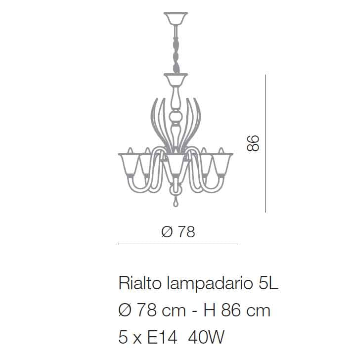 Lustre 5 lumières - Série Rialto