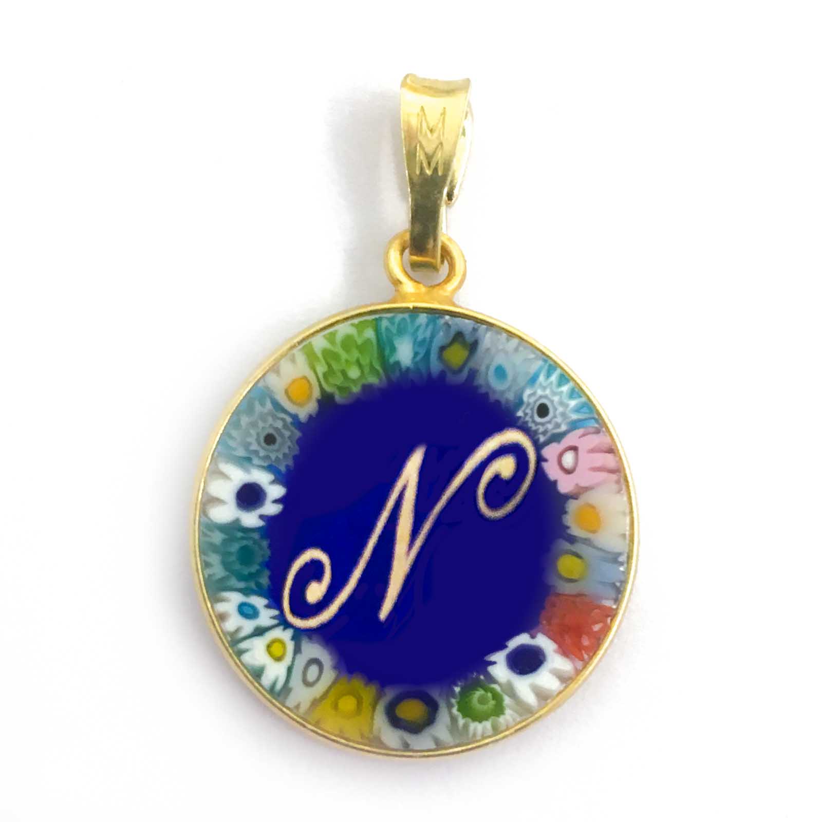 Murrina glass pendant with initial