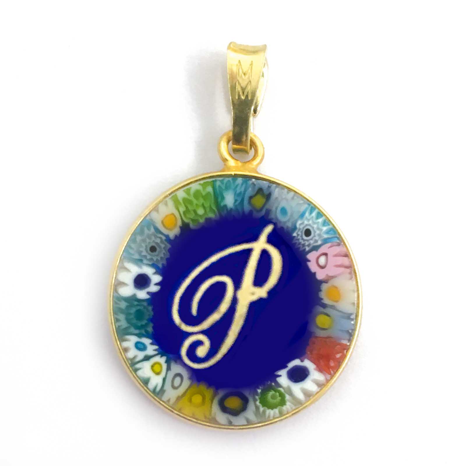 Murrina glass pendant with initial