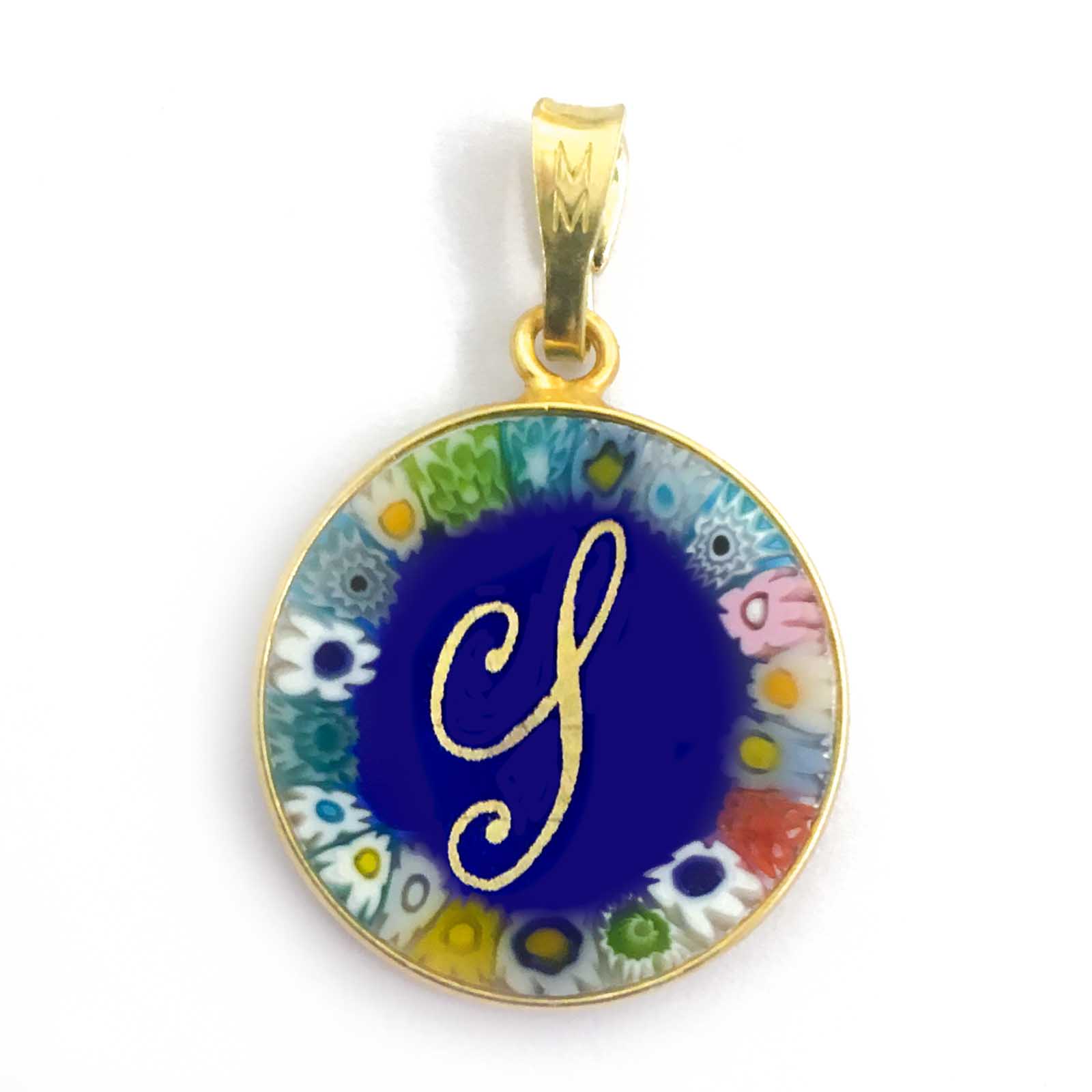 Murrina glass pendant with initial