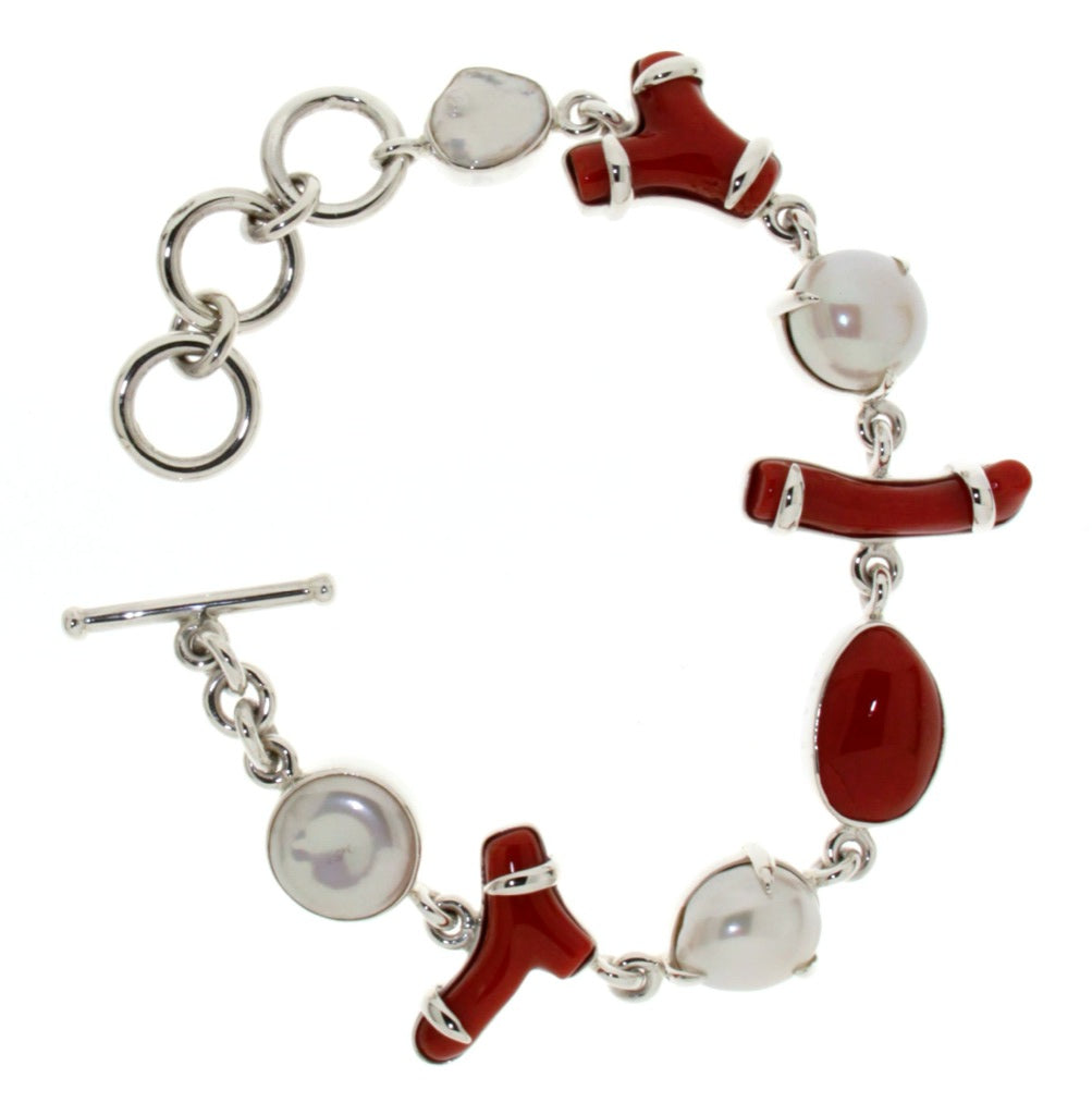 Silver bracelet with red coral