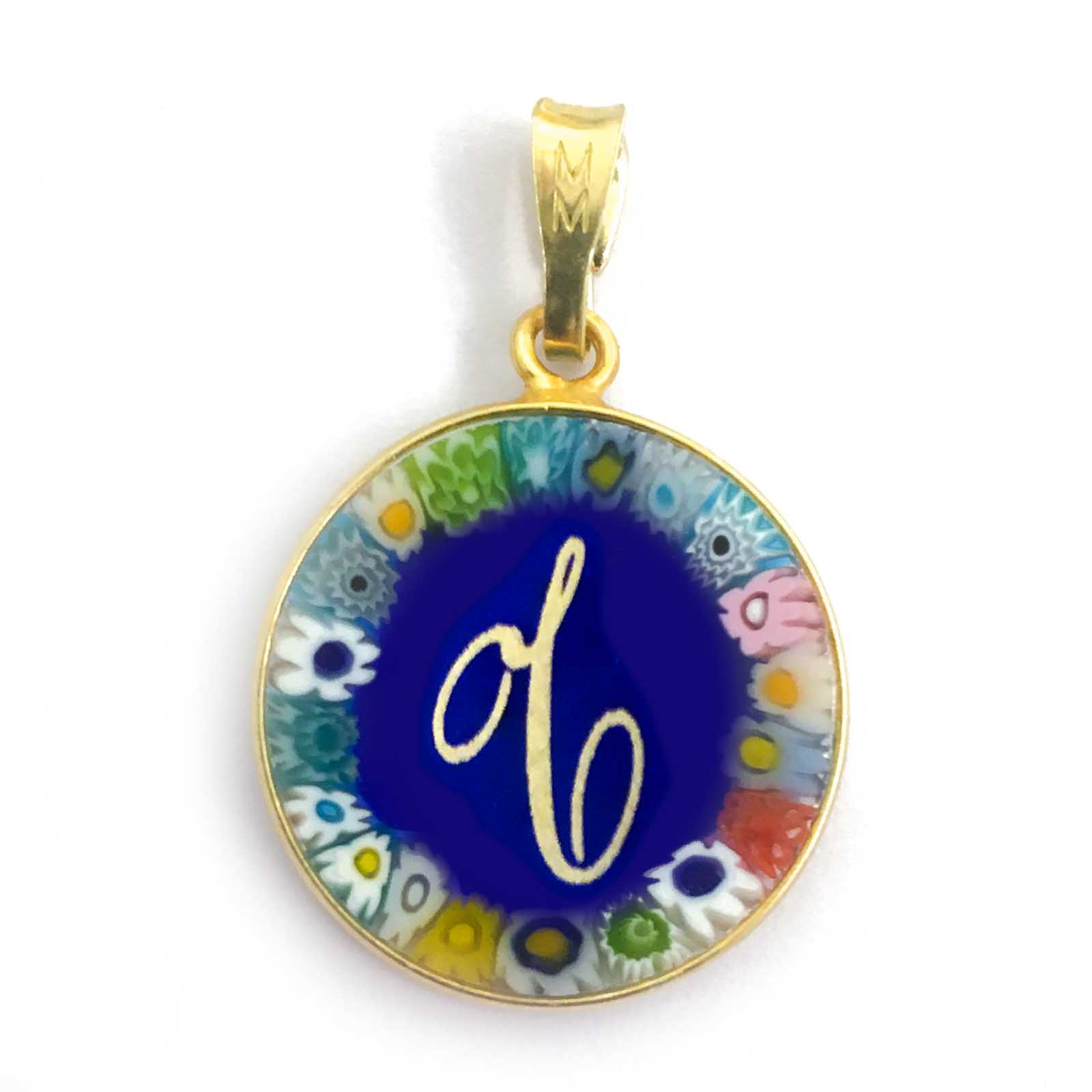 Murrina glass pendant with initial