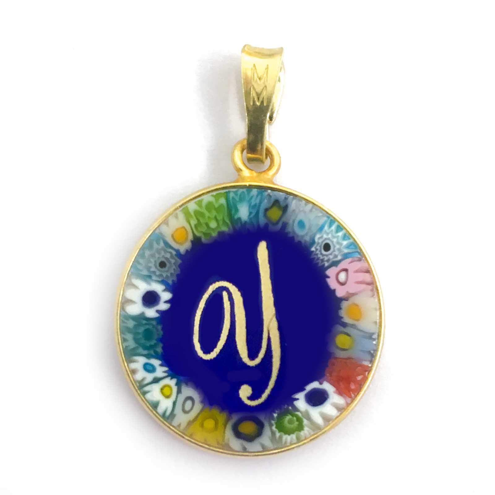 Murrina glass pendant with initial