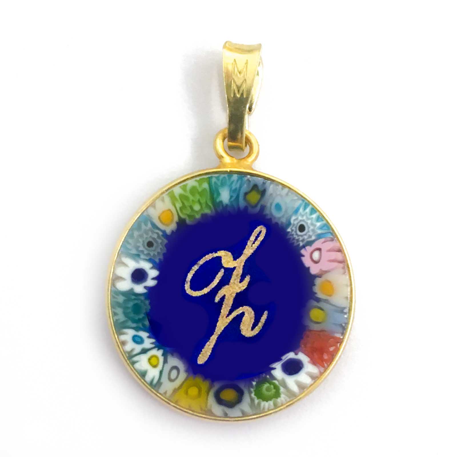 Murrina glass pendant with initial